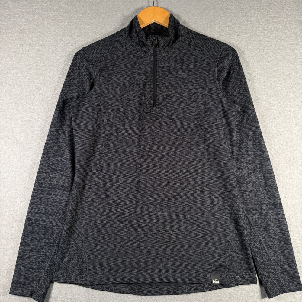 REI Co-op Womens Quarter Zip Pullover Space Dye Gray Black Active Top Size M